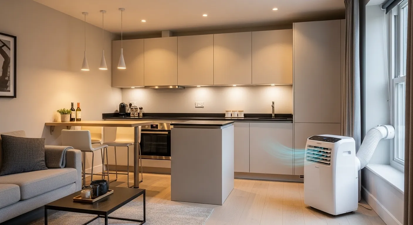 Instalação de ar-condicionado portátil em janela basculante