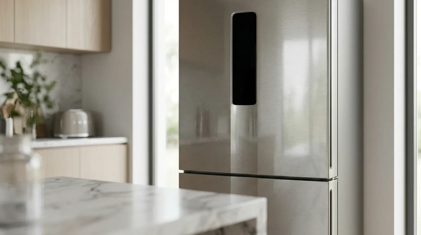 Geladeira inox smart com produção automática de gelo e integração com assistente virtual