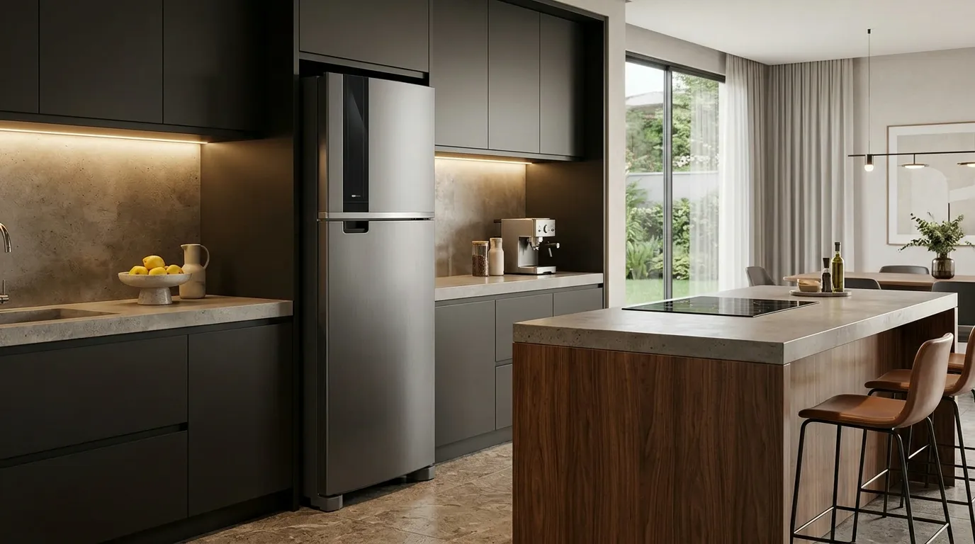 geladeira inox compacta para apartamentos pequenos